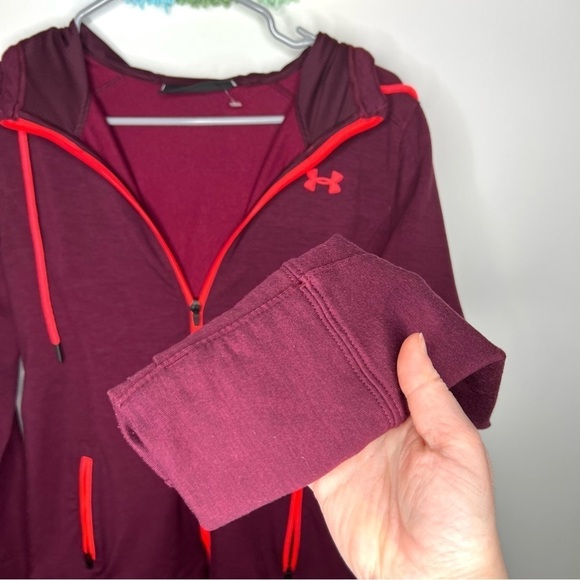 Under Armour Crimson Coral Full Zip Up Hooded Sweatshirt Athletic Jacket Small - Picture 4 of 15